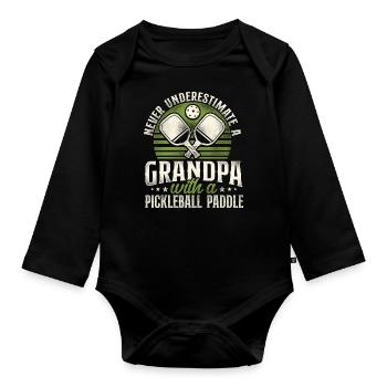 Pickleball Grandpa Retro Never - Baby Bio-Langarm-Body - Schwarz - Vorne