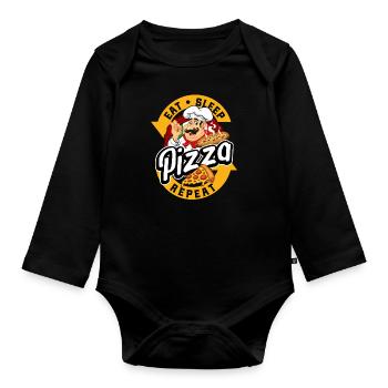 Pizzabäcker Pizzeria Eat Sleep Pizza Repeat - Baby Bio-Langarm-Body - Schwarz - Vorne