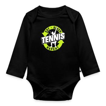 Manger dormir Tennis Répéter Joueur de tennis - Body Bébé bio manches longues - noir - Devant