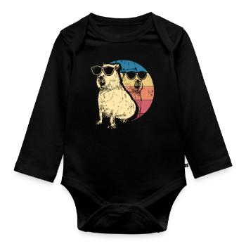 Retro Capybara With Sunglasses Vintage Capibara - Organic Longsleeve Baby Bodysuit - black - Front
