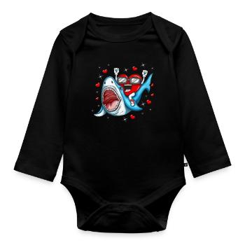 Shark Heart valentine's day Heart Shark Motif - Organic Longsleeve Baby Bodysuit - black - Front