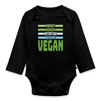 Pas de viande Pas de honte Végétalien Végétarien Citations - Body Bébé bio manches longues - noir - Devant