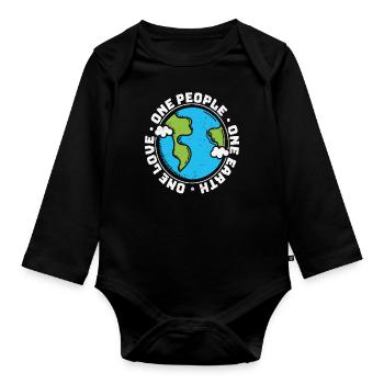 One People One Earth One Love Earth Love Quotes - Organic Longsleeve Baby Bodysuit - black - Front