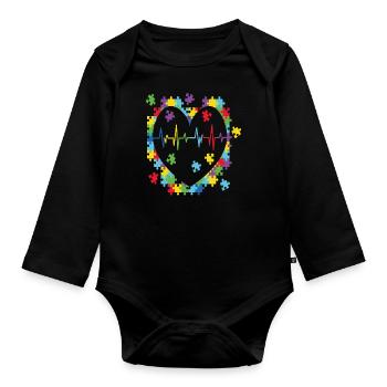 Autism Retro - Organic Longsleeve Baby Bodysuit - black - Front