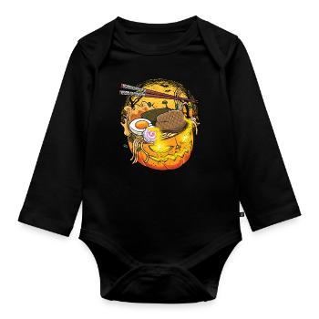 Citrouille Ramen Halloween Kawaii Jack O Lantern - Body Bébé bio manches longues - noir - Devant