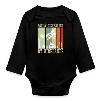 Pilot Flugzeug fliegen Flugsport Geschenkidee - Baby Bio-Langarm-Body - Schwarz - Vorne