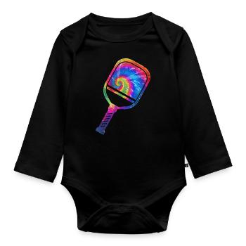 Pickleball Paddle Tie Dye Retro - Organic Longsleeve Baby Bodysuit - black - Front