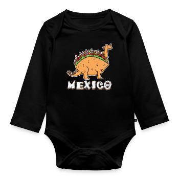 Cute Kawaii Mexico Dinosaur Animal Taco - Organic Longsleeve Baby Bodysuit - black - Front