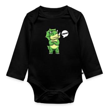Sturer Triceratops Dinosaurier Nein Dino Jungen - Baby Bio-Langarm-Body - Schwarz - Vorne