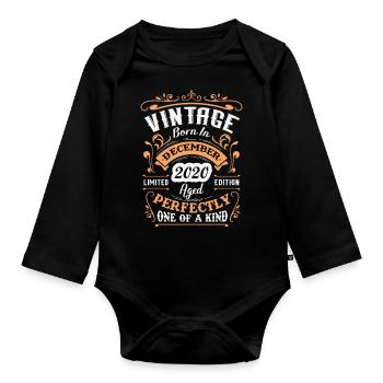 Cadeau d'anniversaire, Vintage né en Décembre 2020 - Body Bébé bio manches longues - noir - Devant