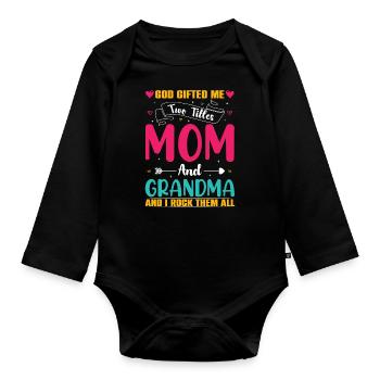 Meilleure grand-mère maman enfants petit-enfant disant cadeau - Body Bébé bio manches longues - noir - Devant