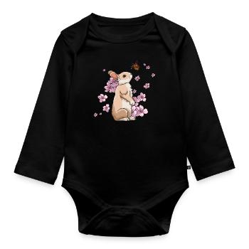 Kaninchen Schmetterling Japanische Kirschblüte - Baby Bio-Langarm-Body - Schwarz - Vorne