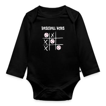 Le baseball remporte le sport Tic Tac Toe - Body Bébé bio manches longues - noir - Devant