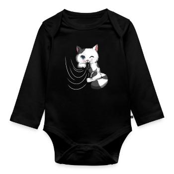 Vorhang Süßer Kater spielt Decke Katzenbesitzer - Baby Bio-Langarm-Body - Schwarz - Vorne