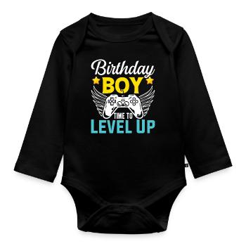 Geburtstagskind Zeit, um Videospiel Geburtstag zu verbessern - Baby Bio-Langarm-Body - Schwarz - Vorne