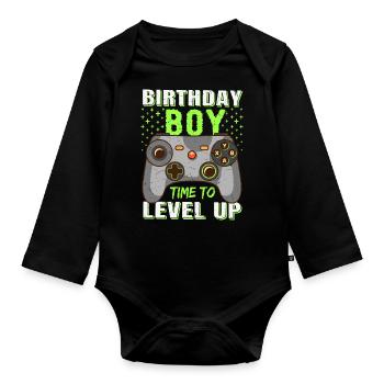 Geburtstagskind Zeit, um Videospiel Geburtstag zu verbessern - Baby Bio-Langarm-Body - Schwarz - Vorne