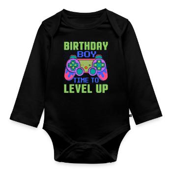 Geburtstagskind Zeit, um Videospiel Geburtstag zu verbessern - Baby Bio-Langarm-Body - Schwarz - Vorne