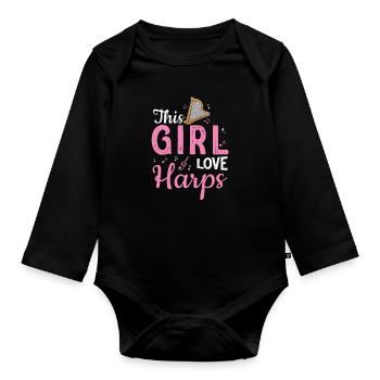 This Girl Love Harps Jeu de harpes amusant - Body Bébé bio manches longues - noir - Devant