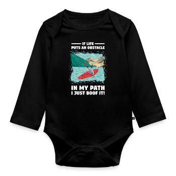 If Life Puts Obstacle In Path Whitewater Kayaking - Organic Longsleeve Baby Bodysuit - black - Front