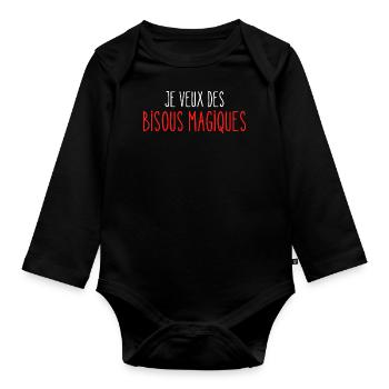 Je veux des Bisous Magiques - Body Bébé bio manches longues - noir - Devant