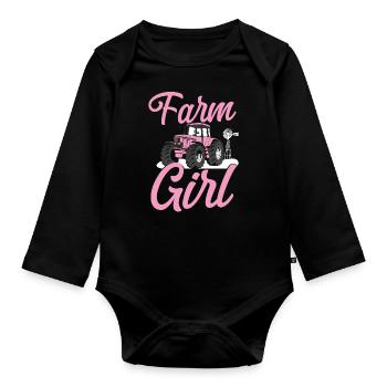 Farming Farmer Girl Tractor Farm - Baby Bio-Langarm-Body - Schwarz - Vorne