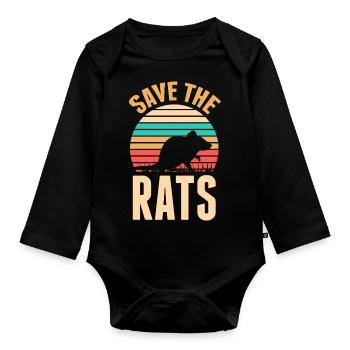 Save The Rats Retro Ratte Nagetier Haustier Ratten - Baby Bio-Langarm-Body - Schwarz - Vorne