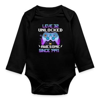 Level 32 Freigeschaltet Awesome seit 1991 Funny Gamer - Baby Bio-Langarm-Body - Schwarz - Vorne