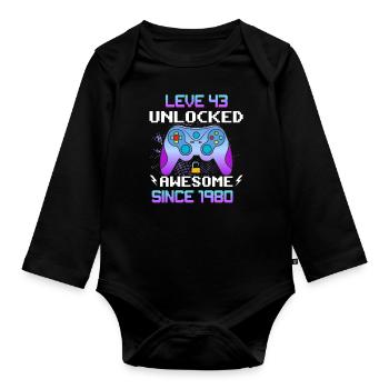Level 43 Freigeschaltet Awesome seit 1980 Funny Gamer - Baby Bio-Langarm-Body - Schwarz - Vorne