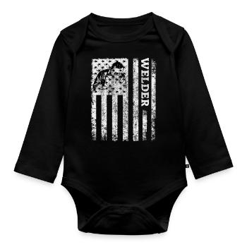 Amerikanische Flagge Schweißschweißmaschinenbau - Baby Bio-Langarm-Body - Schwarz - Vorne