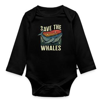 Whale Whales Ocean Blue Whale Humpback Whale - Organic Longsleeve Baby Bodysuit - black - Front