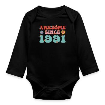 Reverent since 1991 Groovy birthday - Organic Longsleeve Baby Bodysuit - black - Front