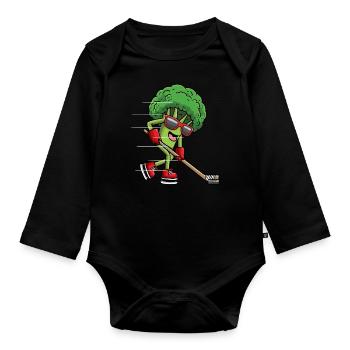 Broccoli Ice Hockey Player Vegan Lustig Hockey - Organic Longsleeve Baby Bodysuit - black - Front