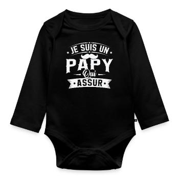 Je suis un papy qui assure, Cadeau Papy - Body Bébé bio manches longues - noir - Devant