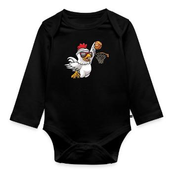 Chicken Plays Basketball Player Game Funny Chickens - Organic Longsleeve Baby Bodysuit - black - Front