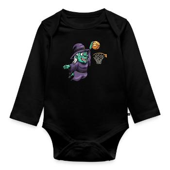 Witch Basketball Sport Creepy Halloween - Organic Longsleeve Baby Bodysuit - black - Front