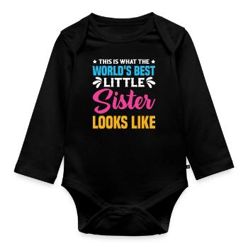 Cute Little Sister Owl Siblings Outfit - Organic Longsleeve Baby Bodysuit - black - Front