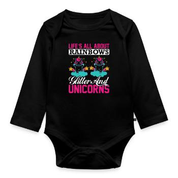 La vie est faite d’arcs-en-ciel et de licorne scintillante - Body Bébé bio manches longues - noir - Devant