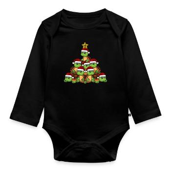 Turtle Christmas Tree - Organic Longsleeve Baby Bodysuit - black - Front
