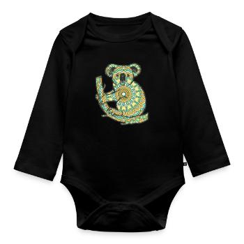 Mandala Koala Geometrisches Muster Kunst - Baby Bio-Langarm-Body - Schwarz - Vorne