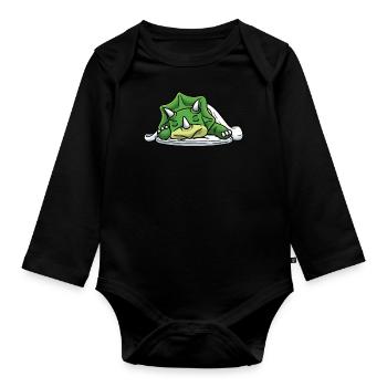 Sleeping Triceratops Dinosaur Napping - Organic Longsleeve Baby Bodysuit - black - Front