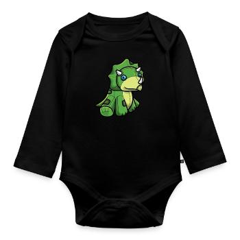 Triceratops Dinosaurier - Baby Bio-Langarm-Body - Schwarz - Vorne