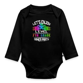 Level 7TH GRADE keep calm and game on - Organic Longsleeve Baby Bodysuit - black - Front