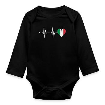 Italie Love Heartbeat ECG Racines Italiens - Body Bébé bio manches longues - noir - Devant