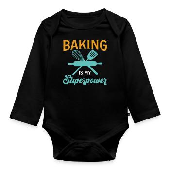 Baking Is My Superpower - Baker - Baby Bio-Langarm-Body - Schwarz - Vorne