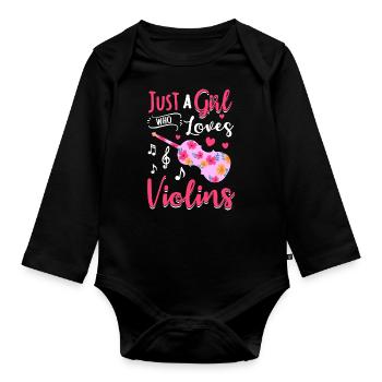 Fille Son violon aime les musiciens violonistes - Body Bébé bio manches longues - noir - Devant