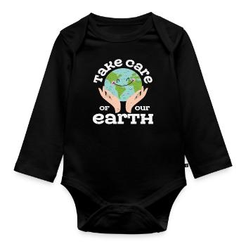 Take Of Care Your Earth Earth Protection Quotes - Organic Longsleeve Baby Bodysuit - black - Front