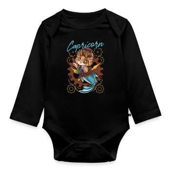 Chat steampunk capricorne zodiaque - Body Bébé bio manches longues - noir - Devant