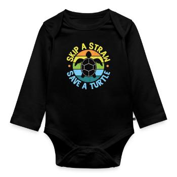 Überspringen Sie einen Strohhalm retten Sie eine Schildkröte Schildkröten Liebhaber Geschenke - Baby Bio-Langarm-Body - Schwarz - Vorne