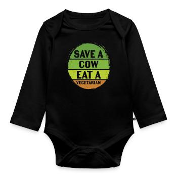 Save A Cow Eat A Vegetarian Vegetables Quotes - Organic Longsleeve Baby Bodysuit - black - Front