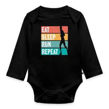Eat Sleep Run Repeat Runners Motivation - Organic Longsleeve Baby Bodysuit - black - Front